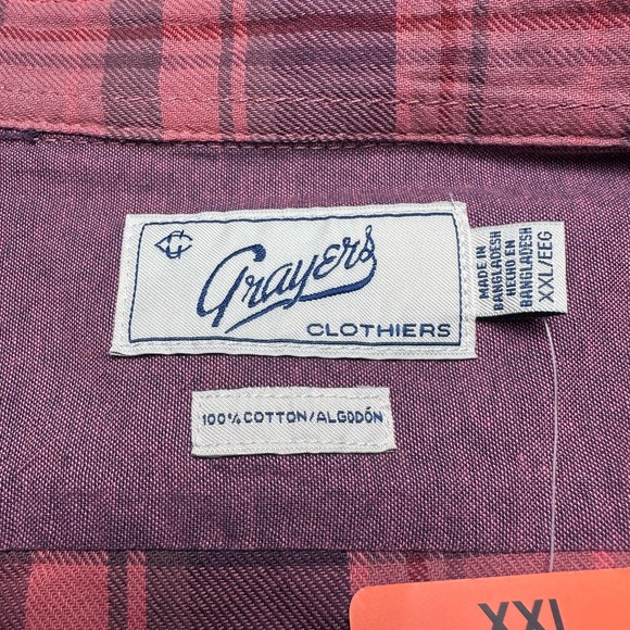 Grayers | Men | Classic Plaids Coral Red SS Button Up Shirt | Size XXL - Picture 7 of 12